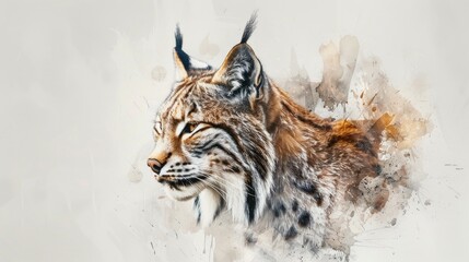 Obraz premium A watercolor painting of a lynx in profile