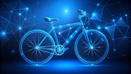 Fototapeta premium Wireframe Bicycle on a Blue Network Background - A wireframe bicycle is displayed against a vibrant blue network background.