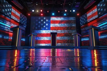 Obraz premium Presidential Debate Stage with American Flag Backdrop