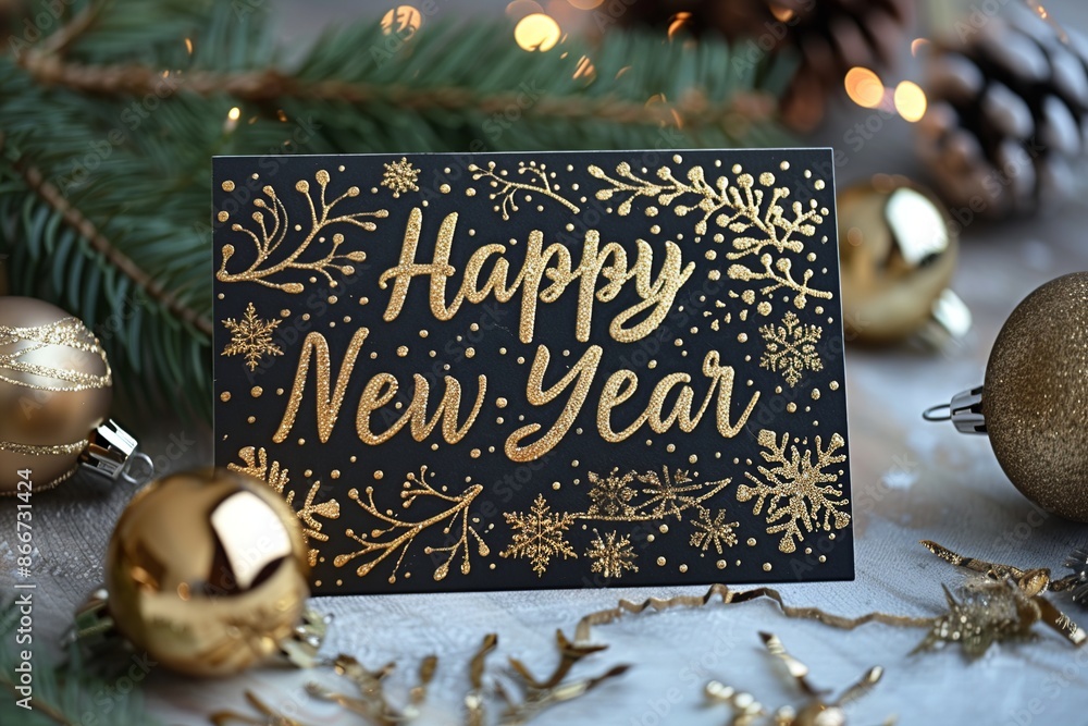 Poster create a cheerful new year's card layout featuring the phrase 