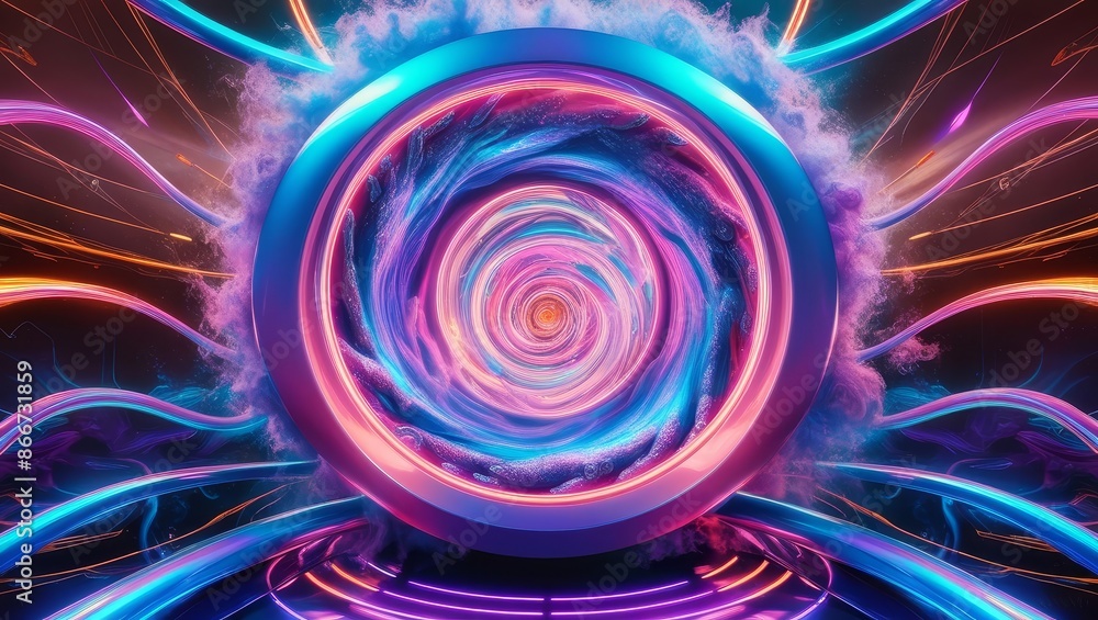Poster abstract 3d composition with glowing lines and smoke - a vibrant 3d composition with swirling lines 