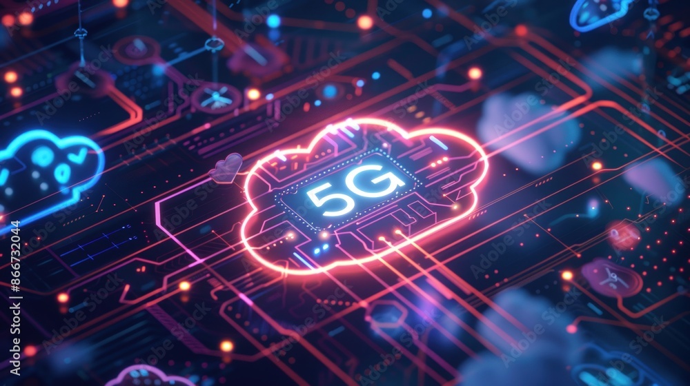Poster a computer chip with the letters 5g on it. generate ai image