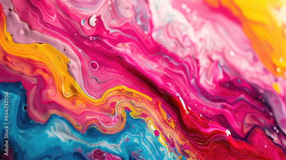 Poster colorful flow: bold modern abstract art using a liquid swirl technique, with vibrant colors creating