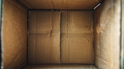 A cardboard box with a hole cut out of one side, possibly used for storage or shipping