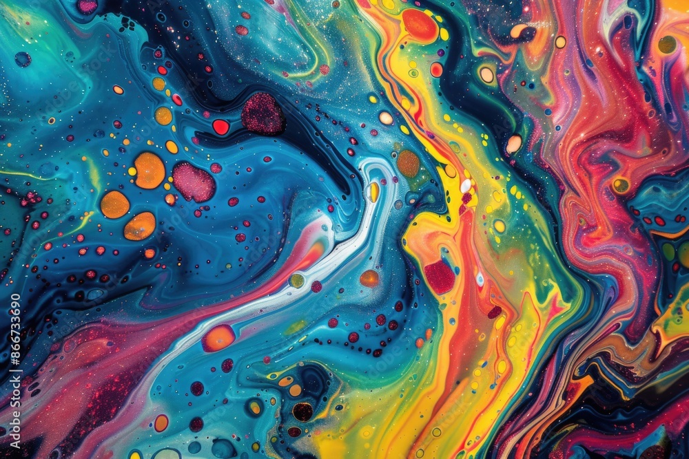 Poster a vibrant and abstract artistic representation of flowing colors and shapes