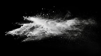 A black and white photograph of a dust cloud in motion