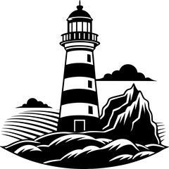 lighthouse vector silhouette white background