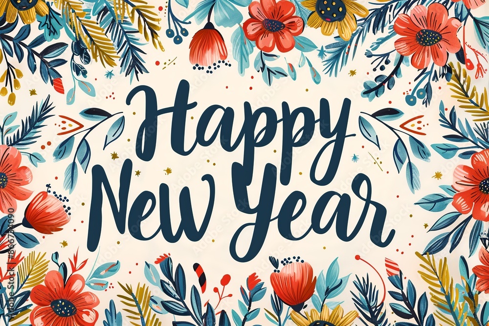 Poster create a cheerful new year's card layout featuring the phrase 