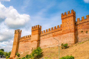 Village scene in Italy - Gradara - Pesaro province - Marche region. Town Walls of Gradara
