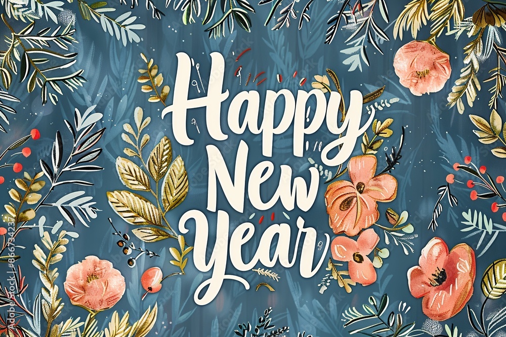 Poster create a cheerful new year's card layout featuring the phrase 