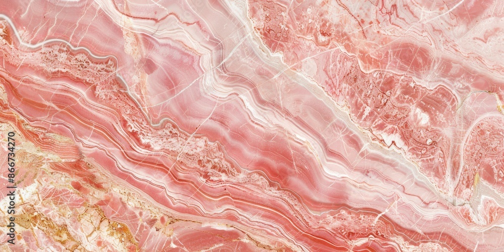 Poster a detailed shot of a beautiful pink marble with swirling patterns and texture