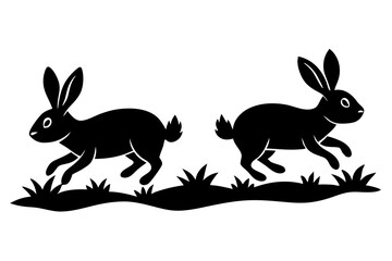 Rabbits hopping through a field vector silhouette