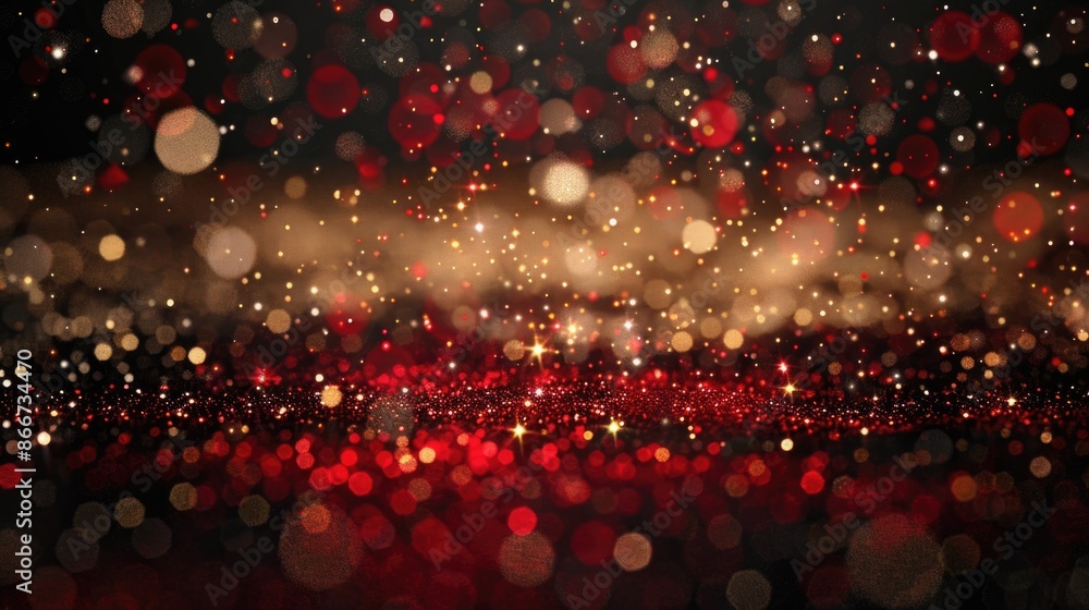 Poster A bright and colorful image featuring a red and black background lit up with many lights