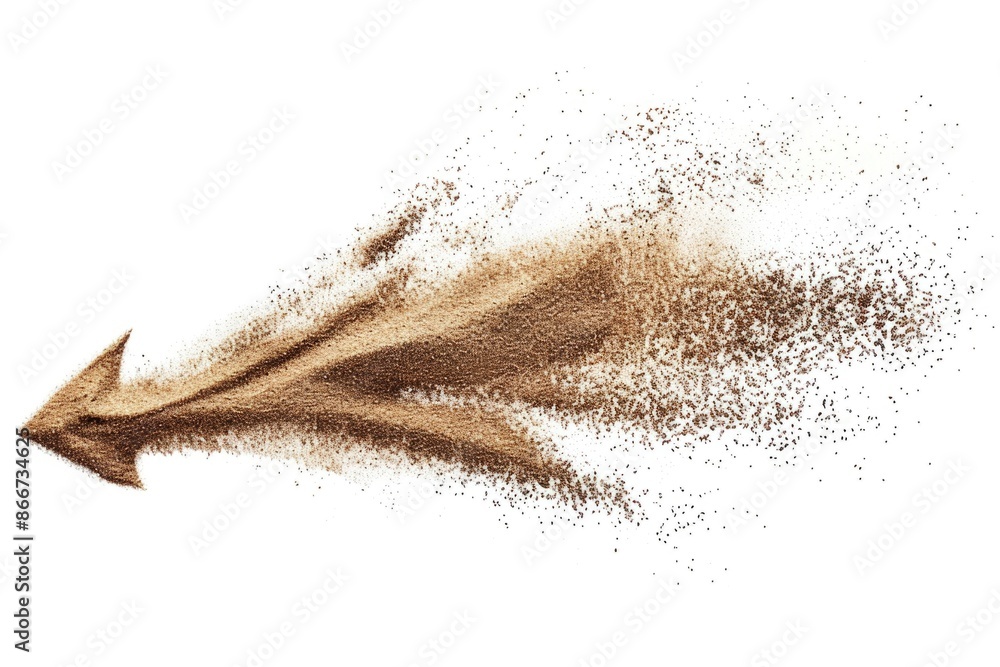 Poster a simple yet creative design featuring an arrow made of sand on a white background, great for use in