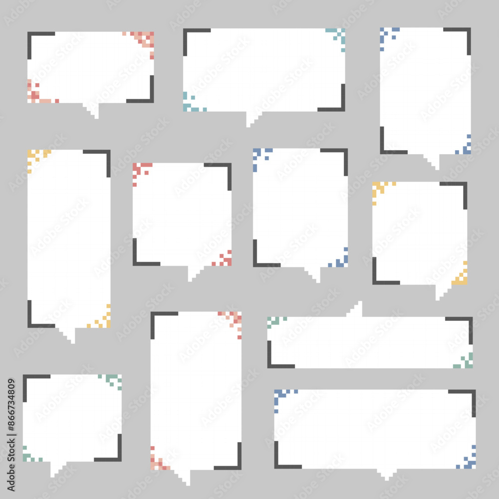 Poster collection set of retro game 8bit pixel art speech bubble balloon, flat design vector illustration