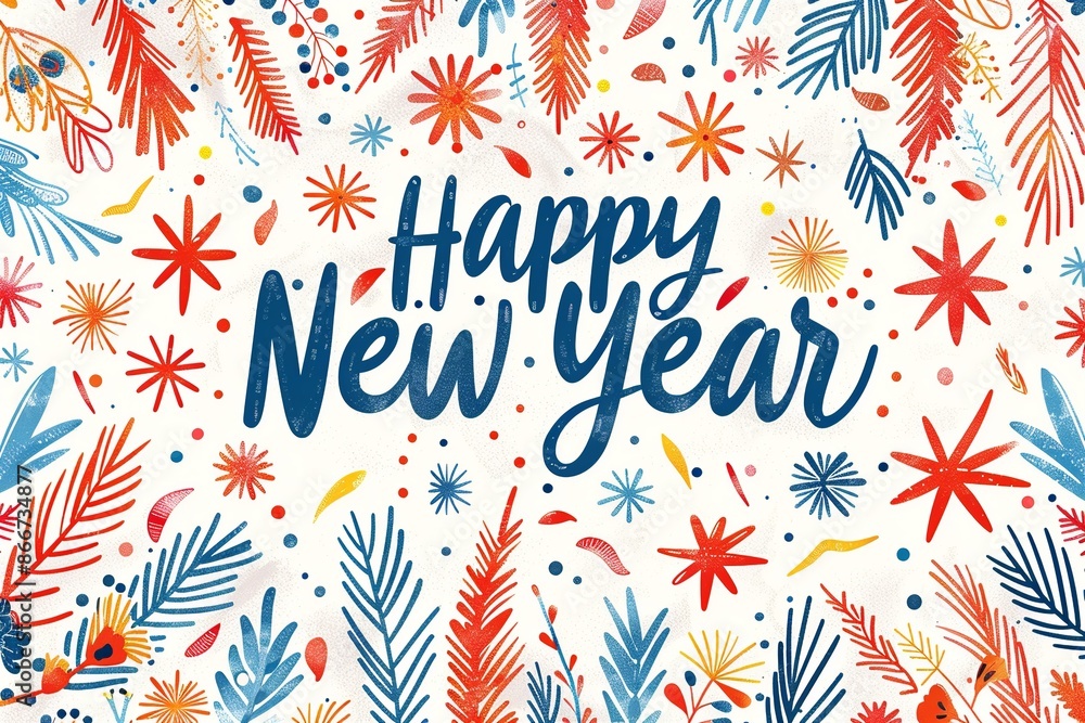 Poster create a cheerful new year's card layout featuring the phrase 