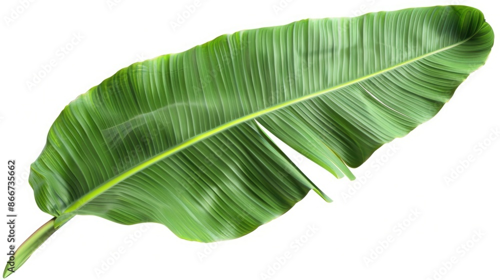 Poster a close-up shot of a banana leaf on a white background