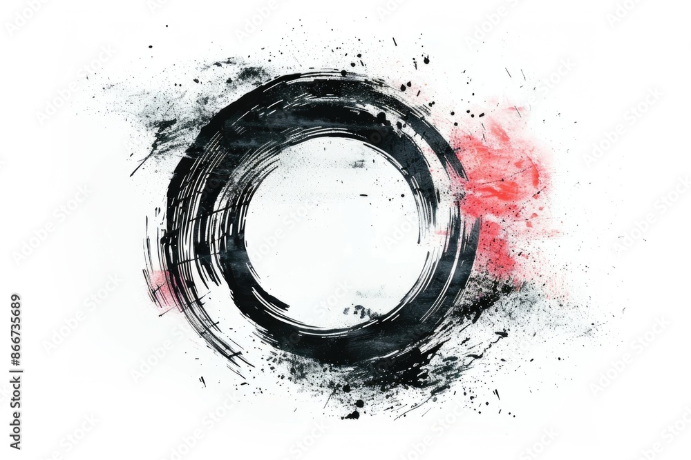 Poster A minimalist artwork featuring a red dot on a black and white background, suitable for use in design projects or as a decorative element