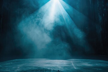 A stage lit by a single beam of light, with potential for dramatic or artistic uses