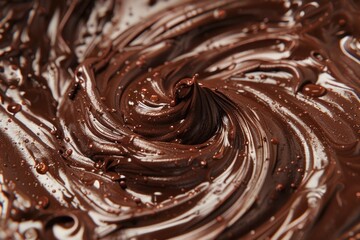 A close-up shot of a chocolate frosting swirl, great for baking or food-related uses