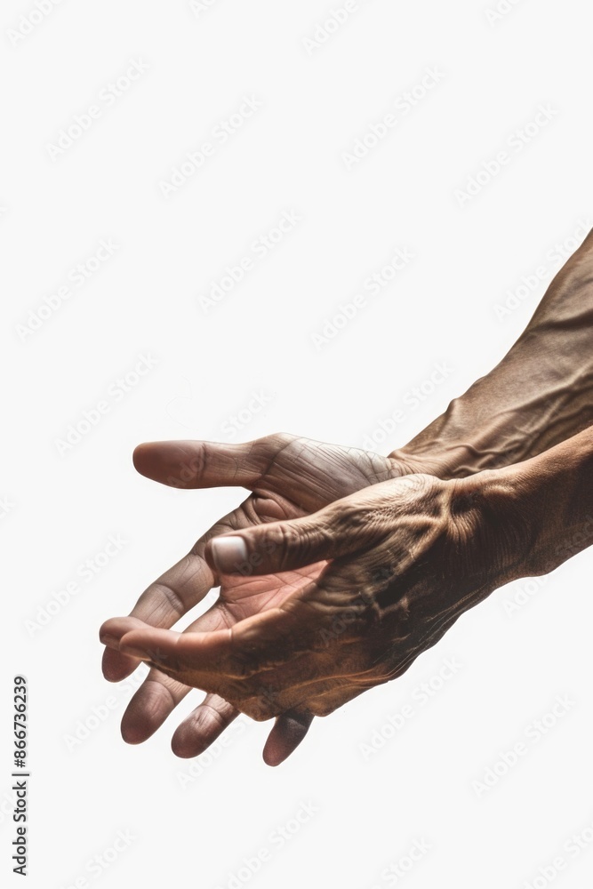 Poster Two hands reaching towards each other on a white background