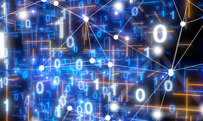 Fototapeta premium Neural network 3D illustration. Big data and cybersecurity