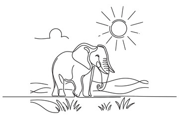elephant one line. Vector illustration