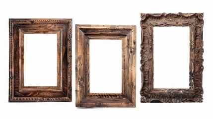 Three wooden picture frames on a white background