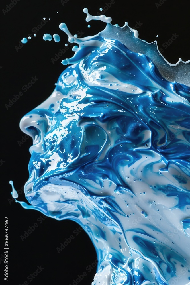 Poster a close-up shot of a blue and white liquid in a container, suitable for use in scientific or educati