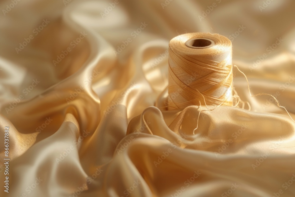 Aufkleber A single spool of thread sits on top of a white cloth, available for use in various applications