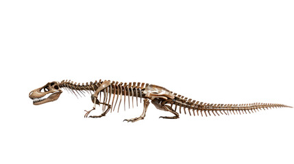 Dinosaur fossil skeleton on a white background
