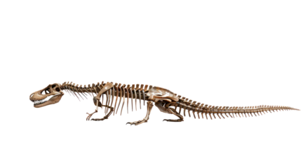 Dinosaur fossil skeleton on a white background