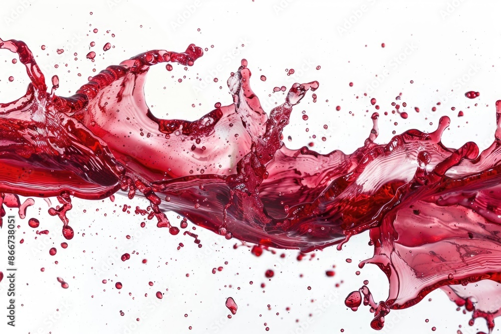 Poster a splash of red wine on a white surface, suitable for use in still life photography or as a prop in 