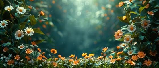 A whimsical text box surrounded by daisies, forget-me-nots, and clover leaves. 