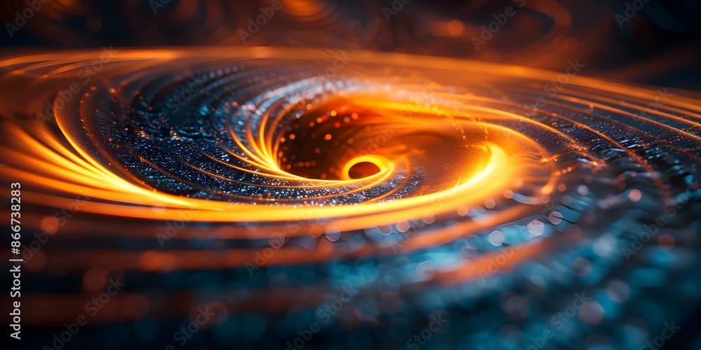Poster gravity distortion in black holes causes particles to follow unpredictable paths. concept black hole