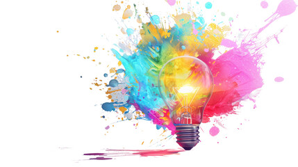 Creative light bulbs will explode with a variety of colors and shades. on a white background