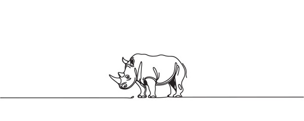 One line drawing of a rhinoceros. vector illustration