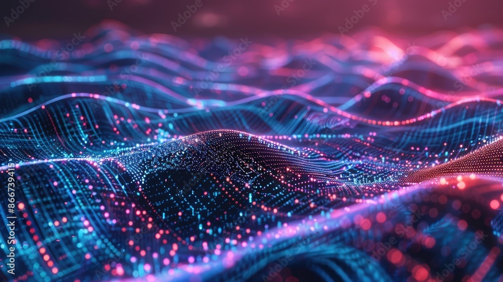 Poster futuristic data: an abstract, high-tech background showcasing complex algorithmic models and flowing