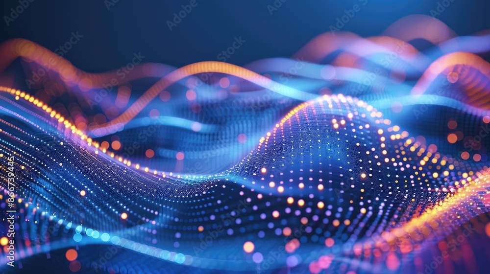 Poster futuristic data: an abstract, high-tech background showcasing complex algorithmic models and flowing