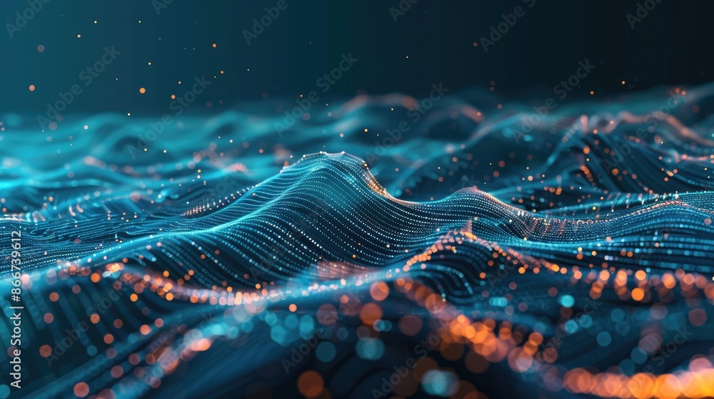 Poster futuristic data: an abstract, high-tech background showcasing complex algorithmic models and flowing