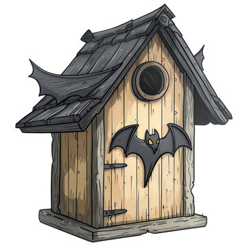Rustic wooden bat house with a bat silhouette, perfect for nature lovers and wildlife enthusiasts.