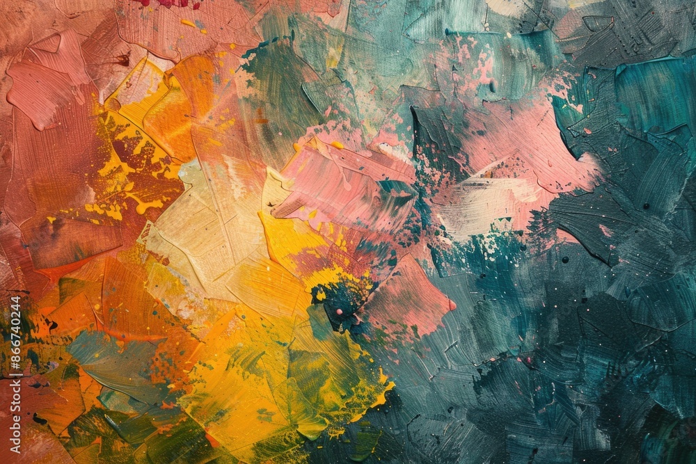 Poster a detailed view of a vibrant artwork on a canvas, ideal for use in graphic design, marketing materia