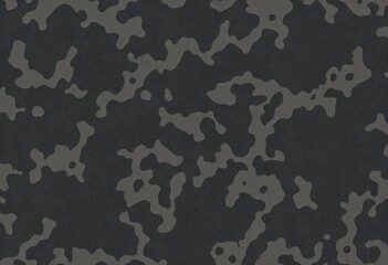 Contemporary camouflage fashion seamless pattern in dark black and grey night palette for military-inspired wallpaper and textile designs