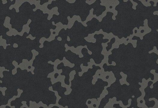 Contemporary camouflage fashion seamless pattern in dark black and grey night palette for military-inspired wallpaper and textile designs