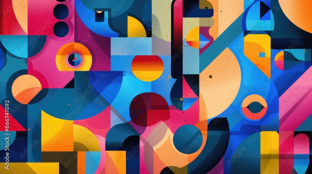 Poster intricate geometry: a detailed geometric background featuring overlapping shapes and vibrant colors,