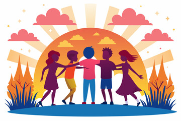 Happy Friendship Day vector silhouette on a white background.