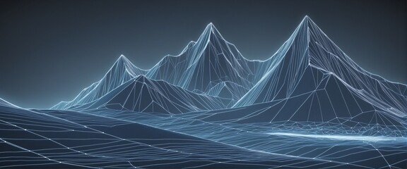 Digital mountain landscape created with lines and dots, perfect for nature-themed computer wallpaper