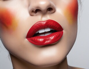 Beautiful watercolor lipstick kiss mark in shades of red and rainbow on a white background