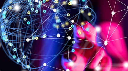 Global network. Blockchain. 3D illustration. Neural networks and artificial intelligence. Abstract