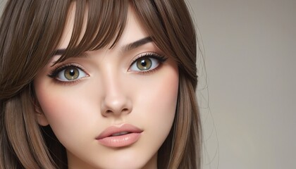 Fototapeta premium Portrait of a stunning girl with brunette hair in anime-inspired artwork